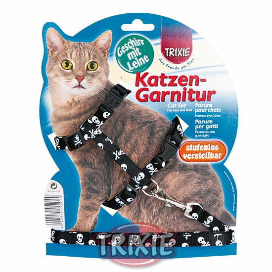 TX41894 Katt set sele&halsband m.tryck